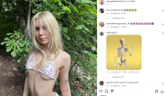 Aleyna Tilki kendisine küçük gelen bikiniyle poz verdi, herkes fiziğine dikkat çekti