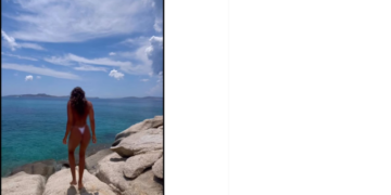 Eda Taşpınar tanga bikinisiyle üstsüz şekilde denize girdi