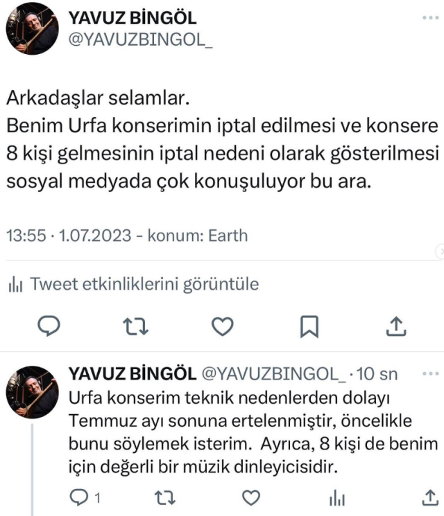 Şanlıurfa konserine sadece 8 kişi gelen Yavuz Bingöl'den ilginç paylaşım