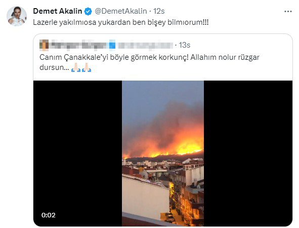 Demet Akalın'dan Çanakkale'deki orman yangınına ilginç tespit: Ağaçlar Lazerle yukarıdan yakıldı