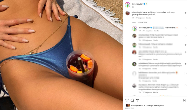 İçeceğini bacak arasına sıkıştırıp poz veren Didem Soydan, takipçisine verdiği cevapla olay oldu: Sülalem rahat