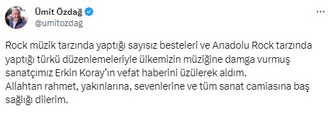 Ölümü herkesi yasa boğdu! Siyaset ve sanat camiasından peş peşe 'Erkin Koray' mesajları