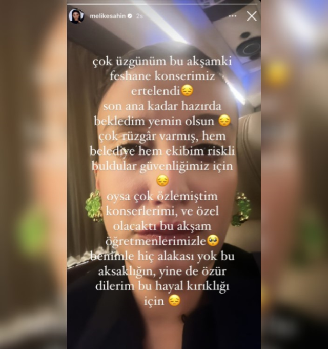 Şarkıcı Melike Şahin, rüzgar gerekçesiyle Feshane'deki konsere çıkmadı