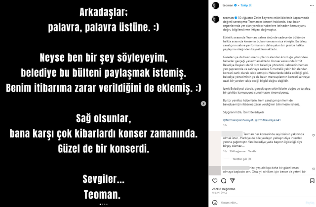 Şarkıcı Teoman basın mensuplarını alandan kovduğu iddiasına yanıt verdi