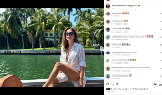 'Yaz bitmedi' diyen Melis Sezen, siyah bikinisiyle kamera karşısına geçti
