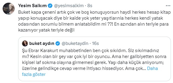 Yeşim Salkım'ın 'Yatak teri' diyerek yüklendiği Buket Aydın'dan okkalı cevap: Kişi kendinden bilir