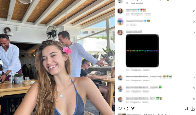 Yunanistan'da tatil yapan Afra Saraçoğlu'nun tanga bikinisiyle poz verdi