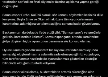 Samsunspor’dan Taraftara Tepki: “Birlik ve Beraberlikten Taviz Vermeyeceğiz” Samsunspor Kulübü, geçtiğimiz günlerde yapılan tesis ziyaretinde münferit bir taraftarın futbolculara yönelik sarf ettiği sözler sonrası açıklama yaptı. Kulüp, taraftarın fevri söylemlerini kesin bir dille kınayarak, oyuncularına olan güvenini ve desteğini yineledi. Açıklamada, futbolcuların karakteri ve takımdaşlıkları konusunda kulübün güveninin tam olduğu vurgulandı. Özellikle Emre Kılınç ve Okan gibi oyunculara duyulan güvenin altı çizildi. Kulüp, taraftarların yalnızca futbola olan sevgisini değil, aynı zamanda oyunculara ve takım ruhuna duyduğu saygıyı da önemsediklerini belirtti. Samsunspor Kulübü’nün açıklamasında şu ifadeler yer aldı: "Geçtiğimiz günlerdeki tesis ziyareti sırasında, münferit bir taraftarın sarf ettiği fevri söylemleri kınıyoruz. Oyuncularımızın karakterine, adamlığına ve takımdaşlığına sonuna kadar güveniyoruz. Başkanımızın da sıkça vurguladığı gibi, ‘Samsunspor’a yeteneğinle gelirsin, karakterinle kalırsın.’” Kulüp, söz konusu söylemlerin ardından yanlış algıların oluşmasına izin vermeyeceklerinin altını çizdi. Açıklamada, kulübün her zaman birlik ve beraberlik içinde hareket edeceği ve bu ruhu sürdüreceği ifade edilerek, "Birlik ve beraberliğimizden taviz vermeden yolumuza devam edeceğiz" denildi. Samsunspor yönetimi, taraftarların her zaman oyunculara destek gösterdiğini ve bu desteğin artarak devam edeceğine inandığını belirtti. Neler Olmuştu? Süper Lig’in 33. haftasında Bodrum FK ile oynanacak olan deplasman maçı öncesi, bazı taraftarlar antrenman sırasında tesisleri ziyaret etti. Ziyaret sırasında, futbolculara yönelik olarak "Kalbiyle aklı çelişen varsa Allah’la kendi arasındadır" şeklinde bir söylemde bulunuldu. Bu sözler üzerine Emre Kılınç, arkasını dönerek antrenman sahasını terk etti ve bu anlar sosyal medyada geniş yankı uyandırdı. Samsunspor Kulübü, bu tür olumsuz durumların takımın moral ve motivasyonunu etkilememesi adına gereken adımları atacağını duyurdu.