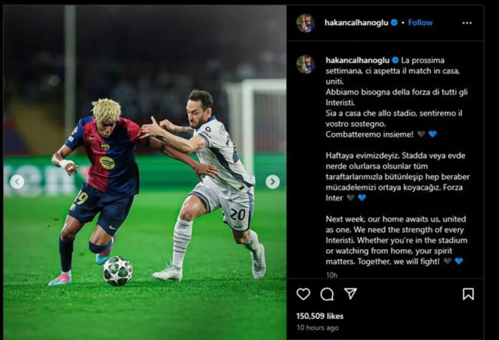 Çalhanoğlu'ndan Taraftara Destek Mesajı