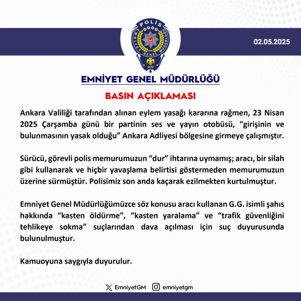 CHP'nin şoförü, polisin üzerine otobüs sürmüştü: EGM açıklama