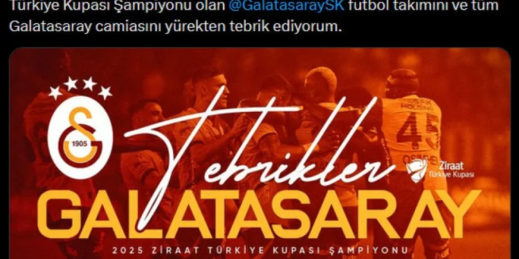 Galatasaray Türkiye Kupası'nı Kazandı, Erdoğan’dan Tebrik Mesajı Ziraat Türkiye Kupası finalinde Trabzonspor’u 3-0 gibi net bir skorla mağlup eden Galatasaray, kupanın sahibi oldu. Cumhurbaşkanı Recep Tayyip Erdoğan, sosyal medya hesabından sarı-kırmızılı ekibi kutladı. Galatasaray, Trabzonspor'u Farkla Geçti 2025 Ziraat Türkiye Kupası finali büyük bir heyecana sahne oldu. Gaziantep’teki Kalyon Stadyumu’nda oynanan karşılaşmada Galatasaray, Trabzonspor’u 3-0 mağlup ederek kupaya uzanan taraf oldu. Maç boyunca üstün bir performans sergileyen sarı-kırmızılılar, etkili hücum oyunu ve disiplinli savunmasıyla dikkat çekti. Karşılaşmada Galatasaray’a kupayı getiren goller, takımın formda isimlerinden geldi. Bu galibiyetle Galatasaray, Türkiye Kupası’nı müzesine 19. kez götürmüş oldu. Teknik direktör ve oyuncular, maçın ardından büyük sevinç yaşarken taraftarlar da tribünlerde adeta bayram havası estirdi. Cumhurbaşkanı Erdoğan’dan Kutlama Final karşılaşmasının ardından Cumhurbaşkanı Recep Tayyip Erdoğan, resmi sosyal medya hesabı üzerinden Galatasaray’a tebrik mesajı yayımladı. Erdoğan mesajında şu ifadelere yer verdi: “Bu akşam Gaziantep’te oynanan final maçını kazanarak 2025 Ziraat Türkiye Kupası Şampiyonu olan Galatasaray futbol takımını ve tüm Galatasaray camiasını yürekten tebrik ediyorum.” Cumhurbaşkanı Erdoğan’ın mesajı, kısa sürede çok sayıda beğeni ve paylaşım aldı. Sporun birleştirici gücüne vurgu yapan kullanıcılar, bu tür kutlamaların takımlar arasındaki dostluk ortamına katkı sağladığını belirtti. Taraftarlar Kupayı Kutluyor Galatasaray taraftarları, Türkiye'nin dört bir yanında kutlamalara başladı. Özellikle İstanbul, Ankara ve İzmir gibi büyük şehirlerde taraftarlar meydanlarda buluşarak şampiyonluğu coşkuyla kutladı. Güvenlik güçleri, kutlamaların sorunsuz geçmesi için yoğun önlem aldı.