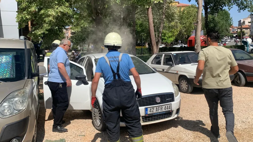 Karaman’da araçta patlayan telefon yangın çıkardı