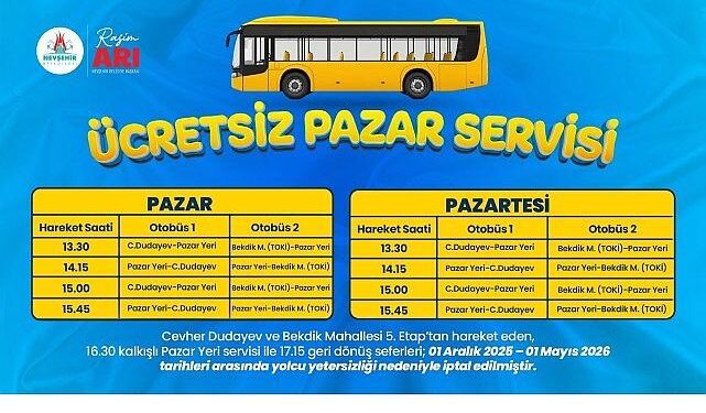 Nevşehir’de Ücretsiz Pazar Servisi Uygulamasında Güncelleme